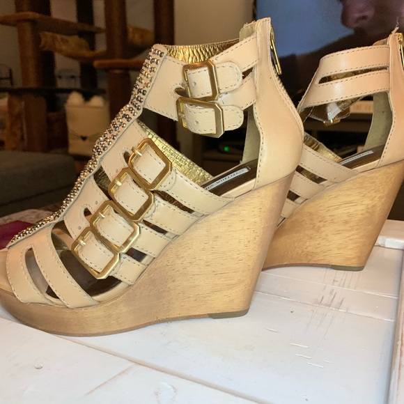 Cynthia Vincent Jett Wood Wedge Sandal 8 - Picture 2 of 5